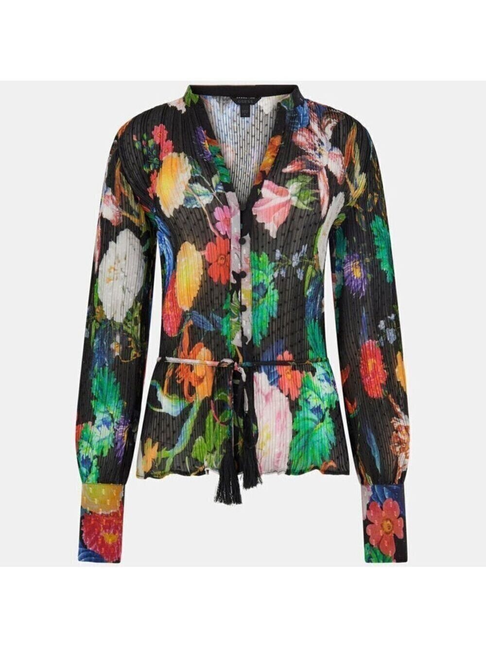 NWT Guess Lisette Printed Long-Sleeve Tie-Front Top M - Picture 4 of 16